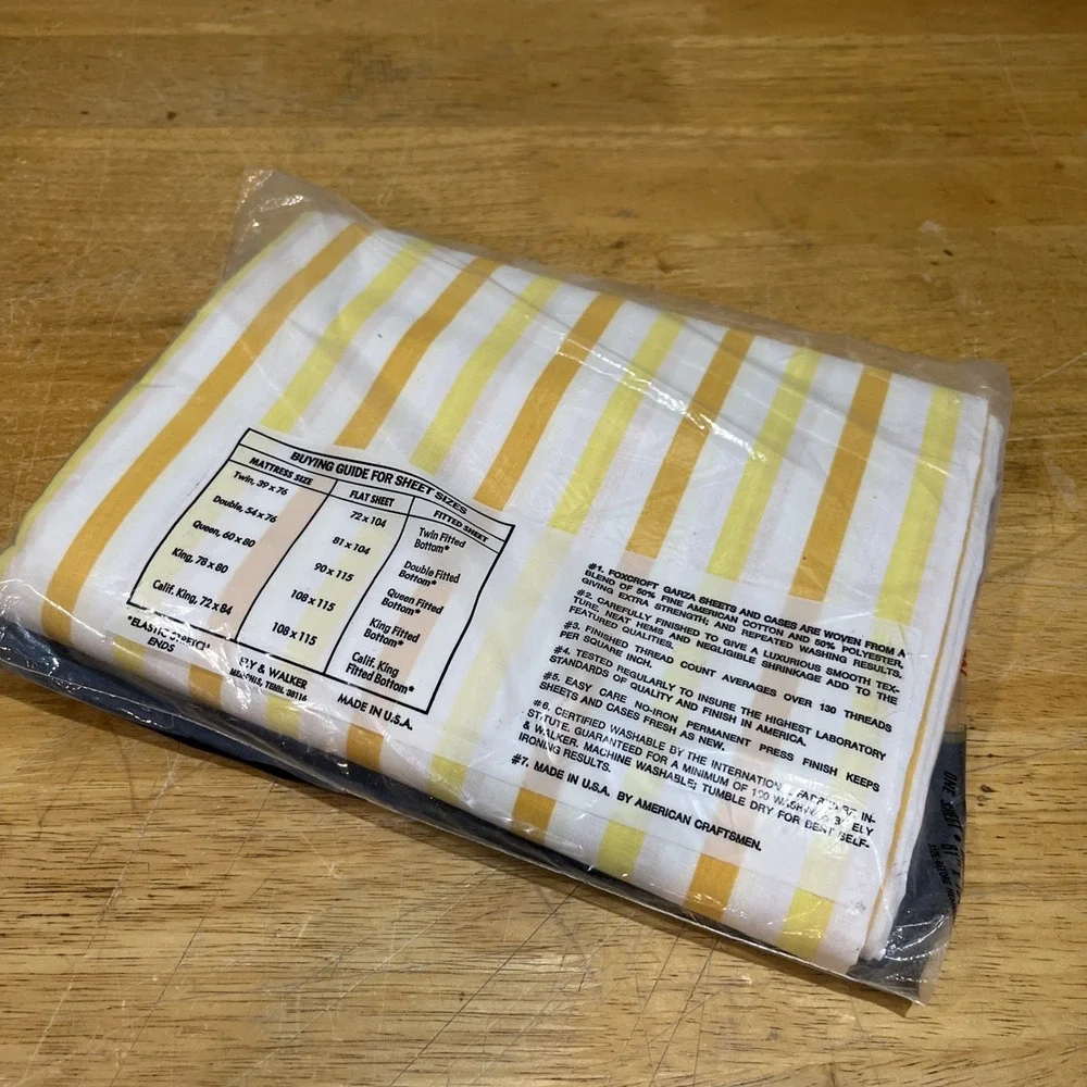 Vtg Foxcroft Garza Full Flat‎ Sheet Yellow Orange Stripe Perm Press Retro NOS